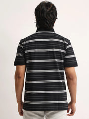 Neutral Stripe Black, Grey Half Sleeve Polo T-Shirt