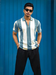 Bold Stripe Blue Half Sleeve Polo T-Shirt