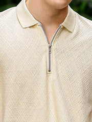 Marble Grid Cream Half Sleeve Polo T-Shirt