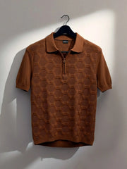 Diamond Knit Brown Slim Half Sleeve Polo T-Shirt