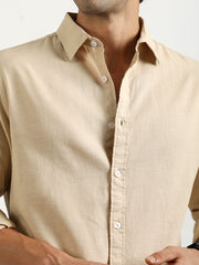Cotton Linen Beige Full Sleeve Shirt