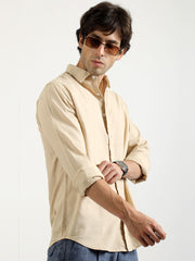 Cotton Linen Beige Full Sleeve Shirt