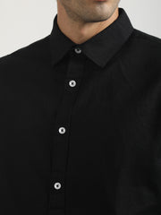 Cotton Linen Black Full Sleeve Shirt