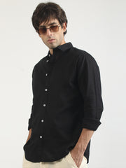 Cotton Linen Black Full Sleeve Shirt