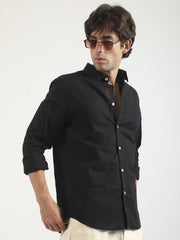 Cotton Linen Black Full Sleeve Shirt