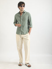 Cotton Linen Green Full Sleeve Shirt