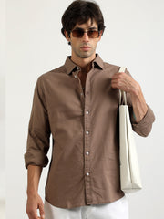 Cotton Linen Light Brown Full Sleeve Shirt