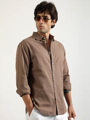 Cotton Linen Light Brown Full Sleeve Shirt