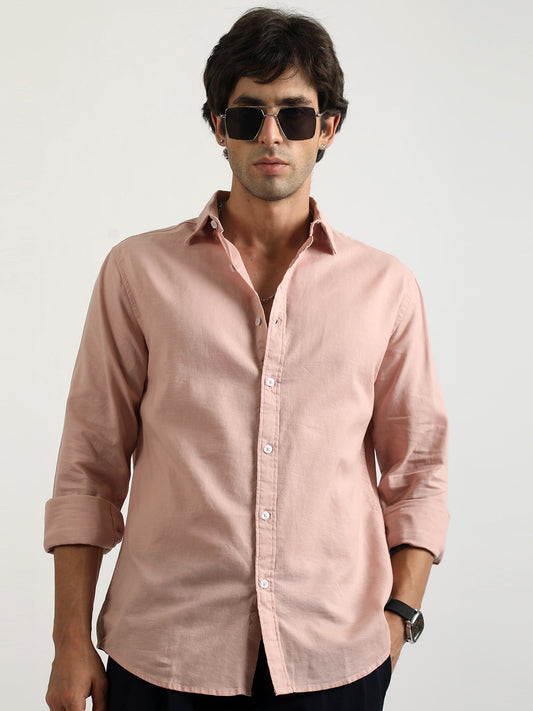 Cotton Linen Pink Full Sleeve Shirt