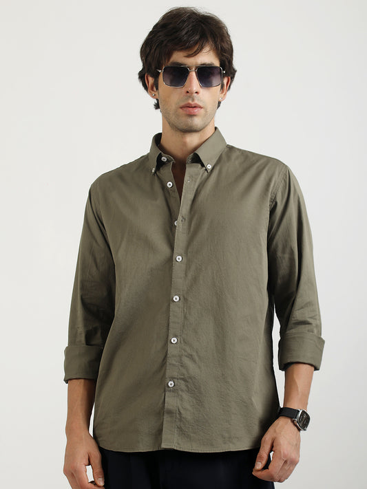 Soft Twill Olive Full Sleeve Shirt