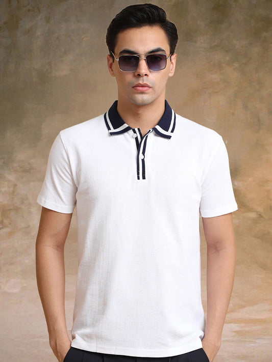 Twintone White Half Sleeve Polo T-Shirt