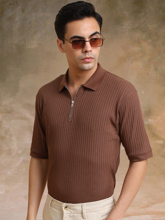 DropKnit Brown Polo Half Sleeve T-Shirt