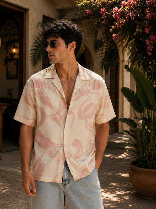 Soft Tropic Resort Cream, Pink Half Sleeve Shirt