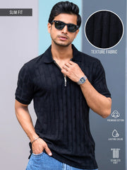 Stone Wave Black Half Sleeve Polo T-Shirt
