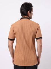 DropKnit Contrast Coral Orange Half Sleeve Polo T-Shirt