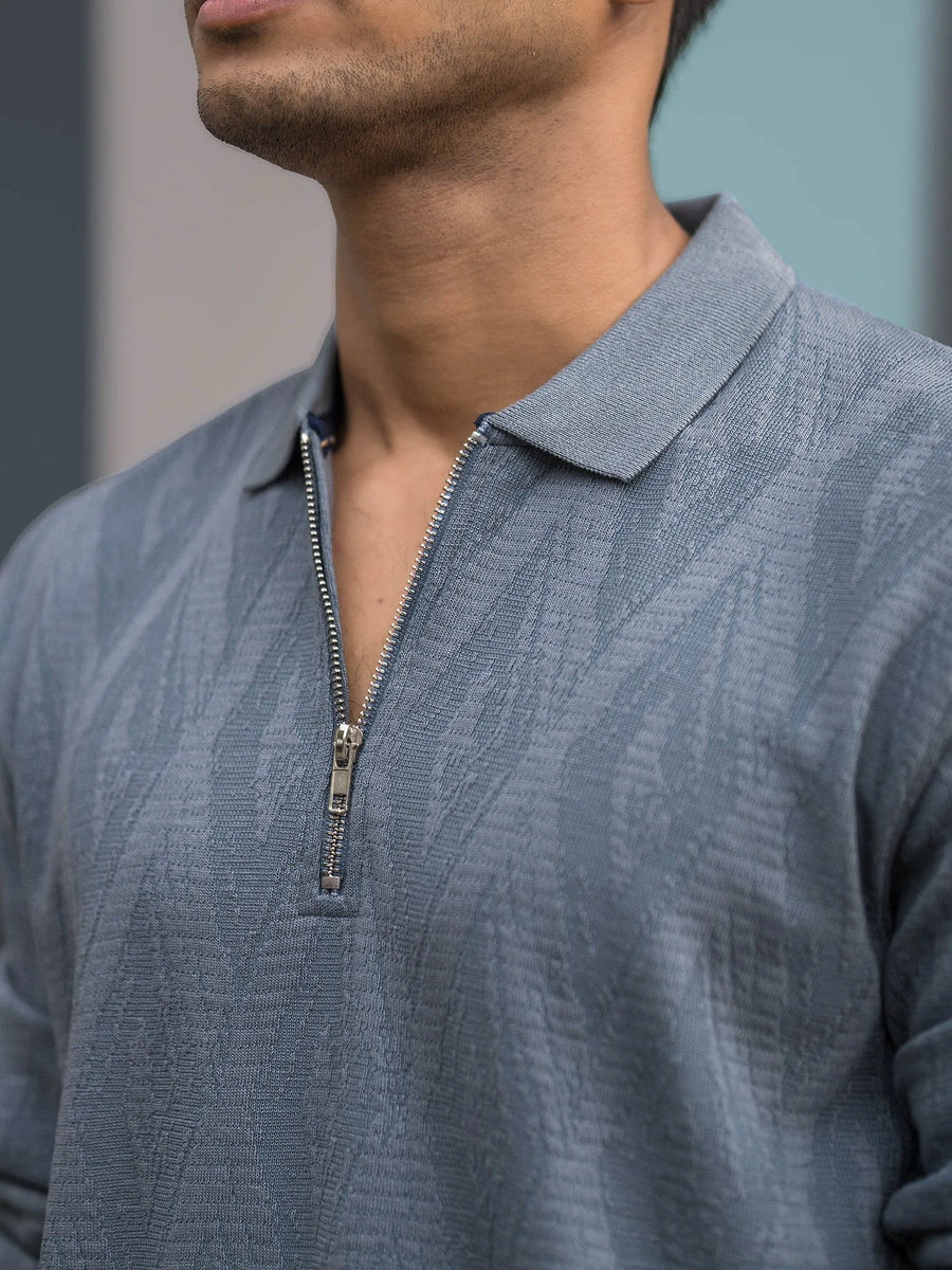 Opal Wave Light Grey Full Sleeve Polo T-Shirt