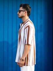 Barcode Half Zipper Brown Polo Half Sleeve T-Shirt