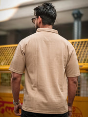 Brooklyn Half Zipper Beige Polo Half Sleeve T-Shirt