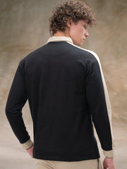 Sleeve CutPanel Black Full Sleeve Polo T-Shirt