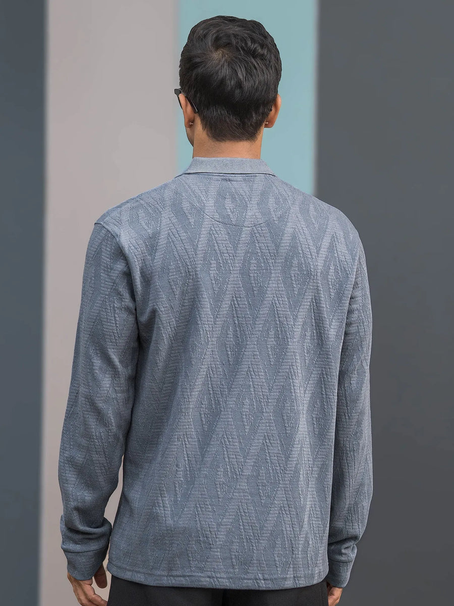 Opal Wave Light Grey Full Sleeve Polo T-Shirt