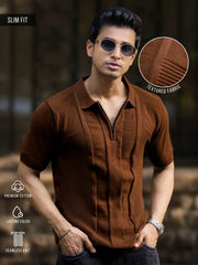 Frosknit Brown Half Sleeve Polo T-Shirt