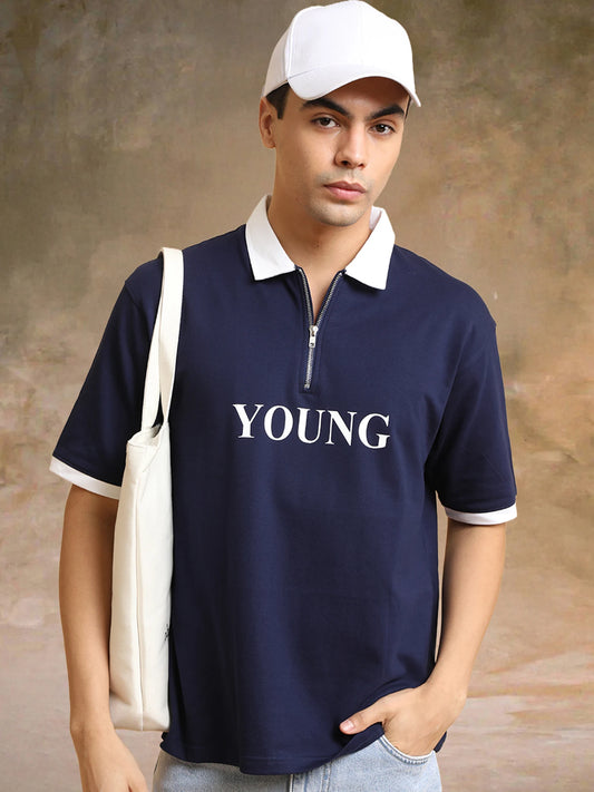 Young Navy Half Zipper Polo Half Sleeve T-Shirt