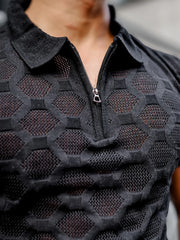 Diamond Knit Black Slim Half Sleeve Polo T-Shirt