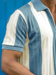 Bold Stripe Blue Half Sleeve Polo T-Shirt
