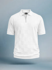 Cubic Knit Cream Half Sleeve Polo T-Shirt