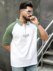 Boston Half Zipper White Polo Half Sleeve T-Shirt