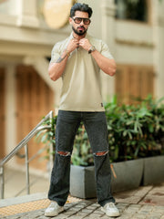 TwillTape Beige Core Half Sleeve Polo T-Shirt
