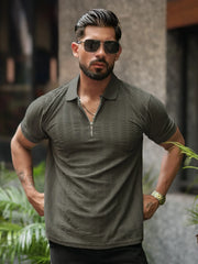 Matrix Knit Dark Grey Half Sleeve Polo T-Shirt
