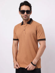 DropKnit Contrast Coral Orange Half Sleeve Polo T-Shirt
