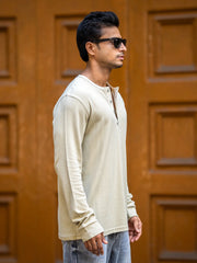 Waffle Beige Henley Full Sleeve Tshirt
