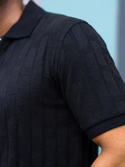 Stone Wave Black Half Sleeve Polo T-Shirt