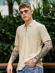 Marble Grid Cream Half Sleeve Polo T-Shirt