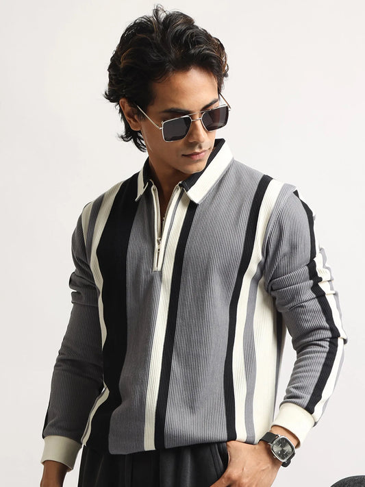 High Street Cream, Grey Full Sleeve Polo T-Shirt