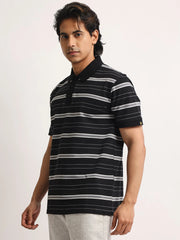 Neutral Stripe Black, Grey Half Sleeve Polo T-Shirt