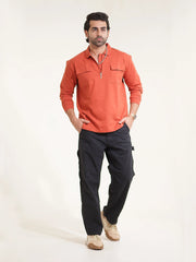Cargo Pocket Rust Full Sleeve Polo T-Shirt