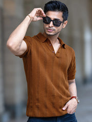 Bohemian Crochet Brown Half Sleeve T-Shirt