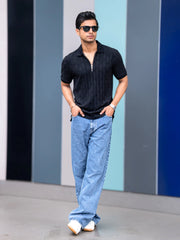 Stone Wave Black Half Sleeve Polo T-Shirt