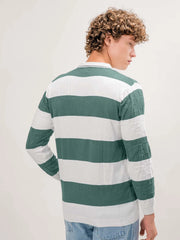 Puzzle White, Green Full Sleeve Polo T-Shirt