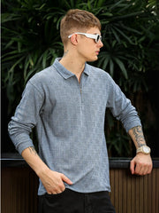 Street Blocks Light Grey Full Sleeve Polo T-Shirt