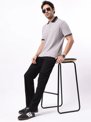 DropKnit Contrast Silver Grey Half Sleeve Polo T-Shirt