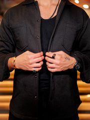 Double Pocket Black Full Sleeve Shacket
