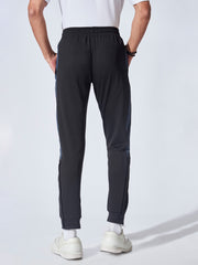 Grey Side Tape Detail Black Joggers