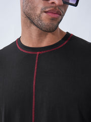 Corn Stitch Black Oversized Full Sleeve T-Shirt