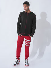 Corn Stitch Black Oversized Full Sleeve T-Shirt