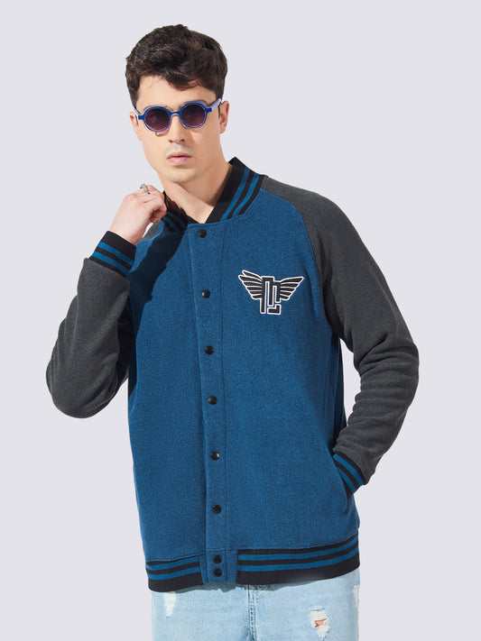 Solid Navy Varsity Full Sleeve Jacket