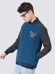 Solid Navy Varsity Full Sleeve Jacket